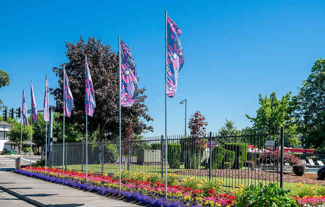 Riverwood welcome flags along street