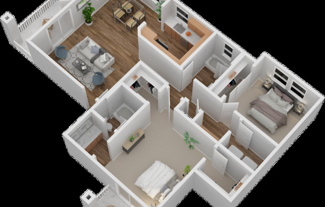 3D graphic image of Grant Park one bedroom one bathroom floor plan