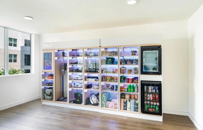 The TULU smart rental store provides convenient access to household essentials, cleaning supplies, snacks, beverages, and everyday items, enhancing Modera Encore's comprehensive amenity collection.