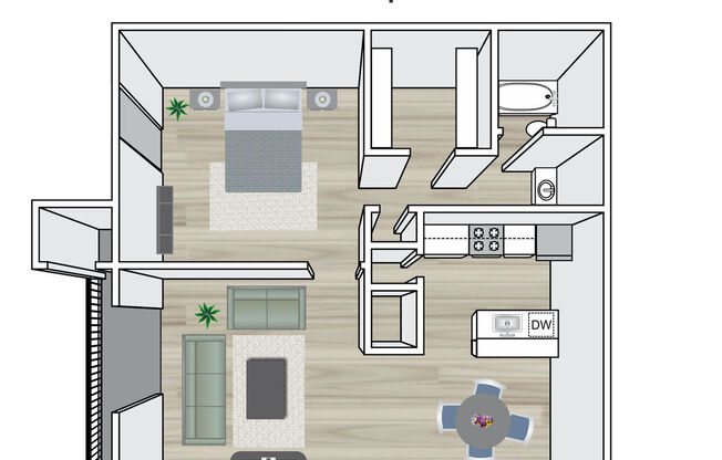 1 bed, 1 bath, 614 sqft, $902