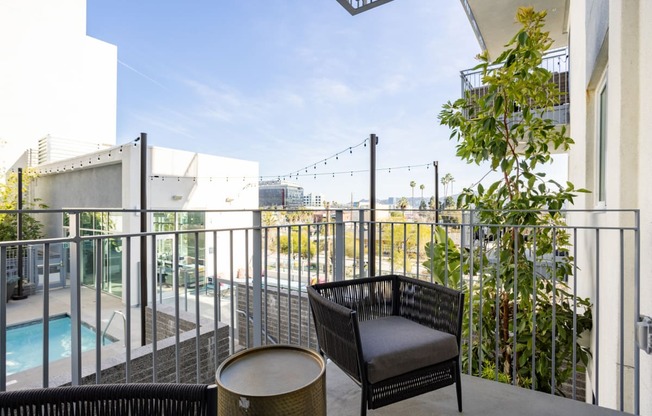 Private balcony off the main bedroom at The Chandler in North Hollywood