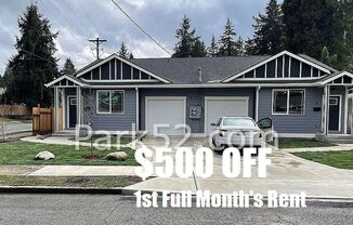 $500 Off First Full Month! Beautiful 3 Bedroom 2 Bath Duplex in North Tacoma