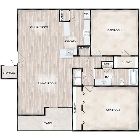 2 beds, 1 bath, 913 sqft, $1,057