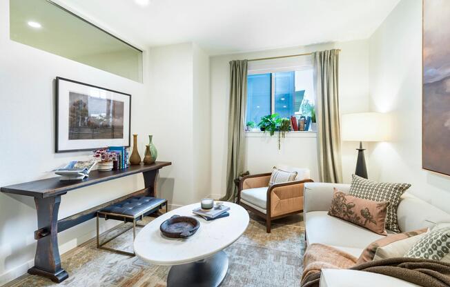 A thoughtfully styled living space at Modera University Park, offering a comfortable retreat just moments from University Park’s dining, parks, and trails.