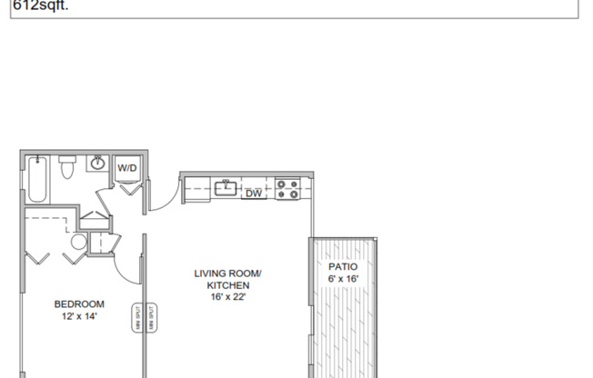 1 bed, 1 bath, 612 sqft, $1,725, Unit 66-16