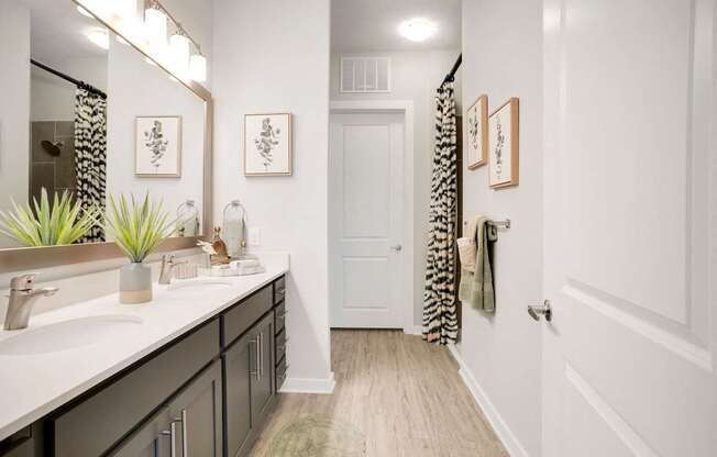 A Bathroom With a White Door at The Aster Apartments, North Carolina, 27519