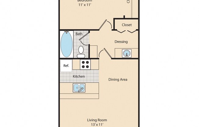 1 bed, 1 bath, 545 sqft, $1,136