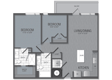 2 beds, 2 baths, 963 sqft, $2,991