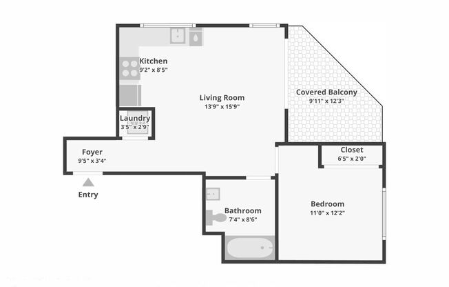 1 bed, 1 bath, 667 sqft, $3,295