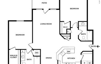 2 beds, 2 baths, 1,296 sqft, $1,589