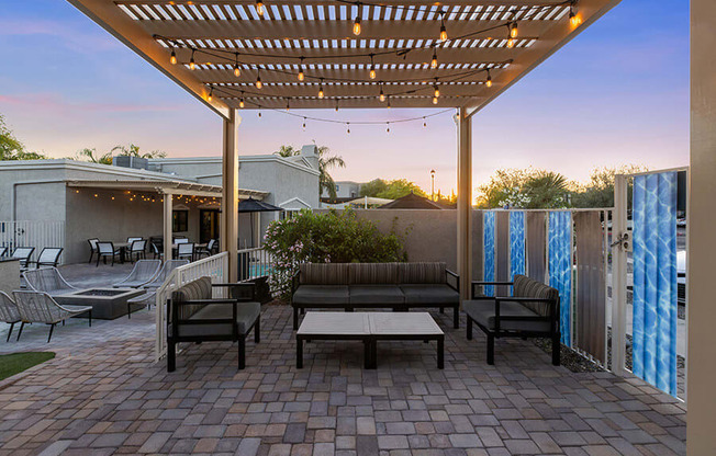 Outdoor Patio Area with Lounge Furniture at Ridgeline Apartments in Tucson, AZ.