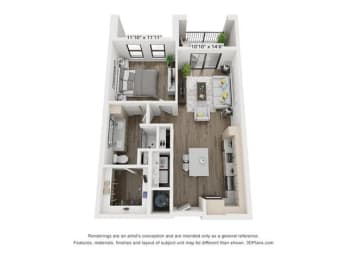 1 bed, 1 bath, 754 sqft, $1,372