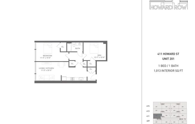 2 beds, 1 bath, 1,013 sqft, $1,499, Unit 411 Unit 201