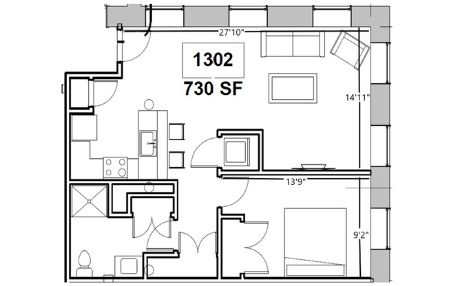 1 bed, 1 bath, 703 sqft, $1,575, Unit 1102