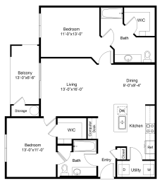 2 beds, 2 baths, 1,050 sqft, $1,400