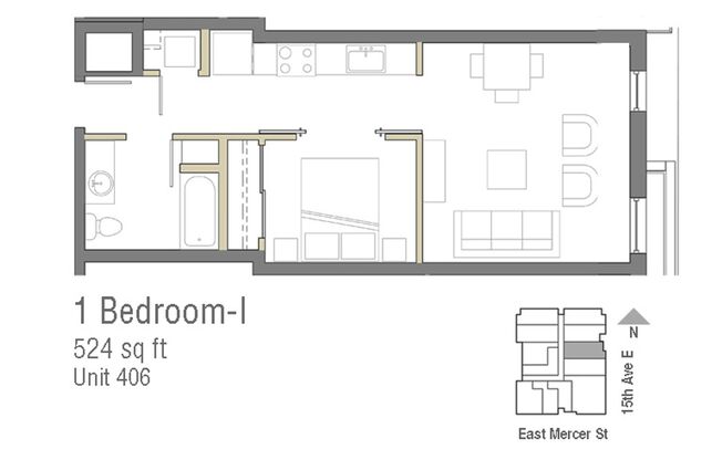 1 bed, 1 bath, 537 sqft, $1,950, Unit 202