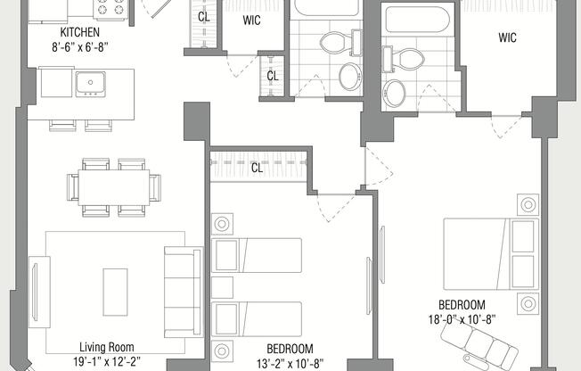 2 beds, 2 baths, 1,005 sqft, $7,995, Unit 4E