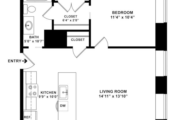 1 bed, 1 bath, 614 sqft, $1,600