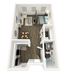 Studio, 1 bath, 597 sqft, $1,280