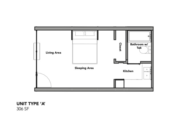 Studio, 1 bath, 306 sqft, $1,125, Unit 3