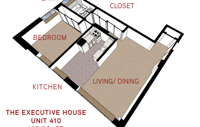 1 bed, 1 bath, 605 sqft, $995, Unit 410