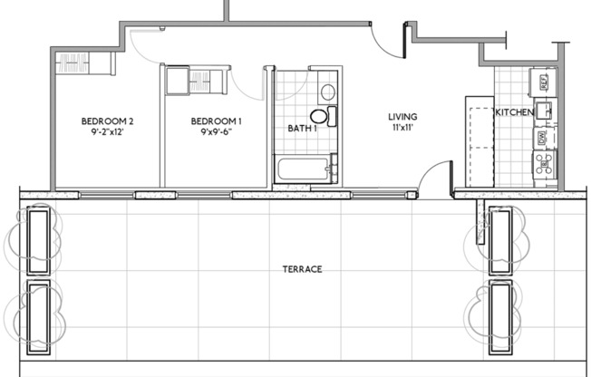 2 beds, 1 bath, 610 sqft, $2,229, Unit 1216-402