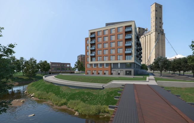 Artist rendering of the exterior of Hydro, a high rise apartment in Richmond, VA