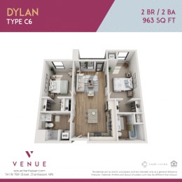 2 beds, 2 baths, 963 sqft, $1,963