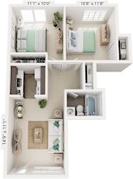 2 beds, 1 bath, 681 sqft, $1,089