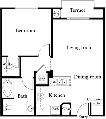 1 bed, 1 bath, 736 sqft, $3,109