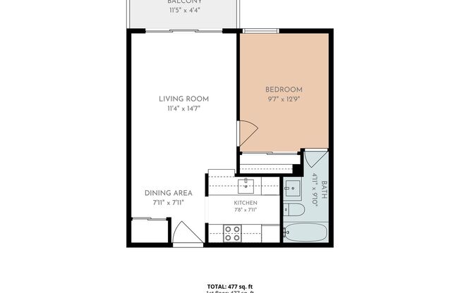 1 bed, 1 bath, 528 sqft, $1,495, Unit 207