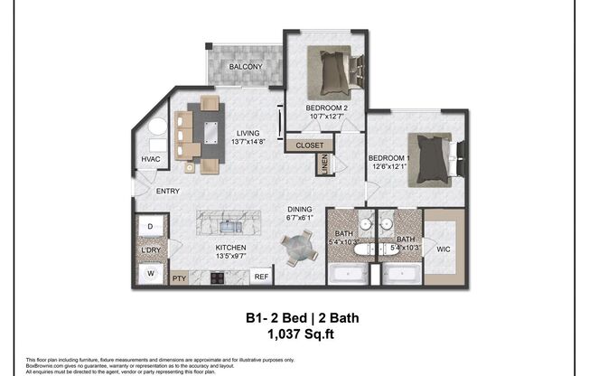 2 beds, 2 baths, 1,037 sqft, $1,699, Unit 2208