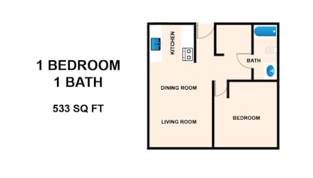1 bed, 1 bath, 533 sqft, $999