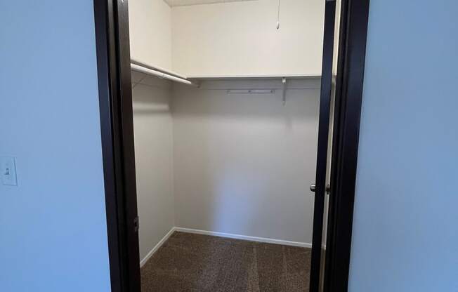 a bedroom with a closet and a light in the ceiling