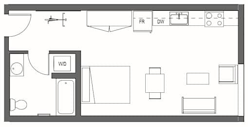 Studio, 1 bath, 481 sqft, $1,550
