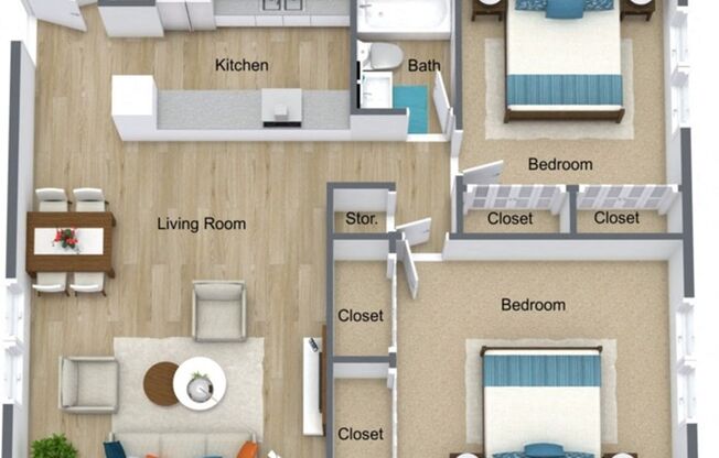 2 beds, 1 bath, 832 sqft, $975, Unit 2047A