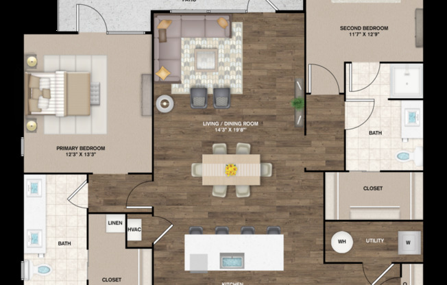 2 beds, 2 baths, 1,209 sqft, $1,837