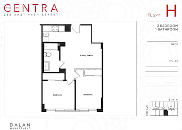 2 beds, 1 bath, $5,320