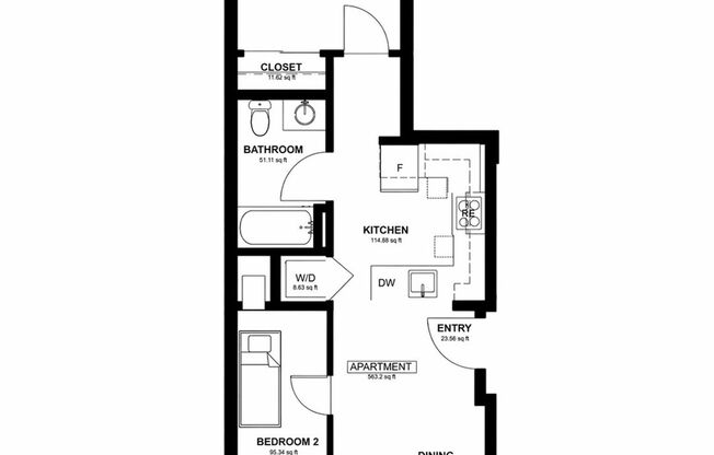 1 bed, 1 bath, 100 sqft, $950