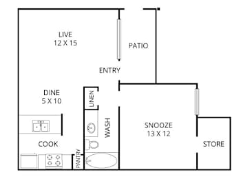 1 bed, 1 bath, 630 sqft, $929