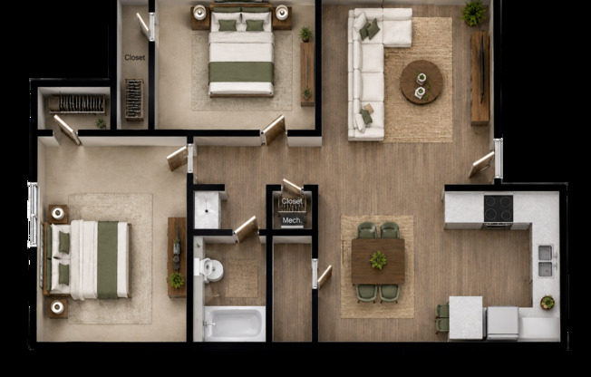 2 beds, 1 bath, 909 sqft, $1,310