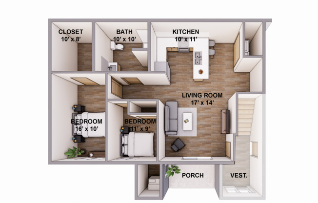 2 beds, 1 bath, 945 sqft, $1,607, Unit 100