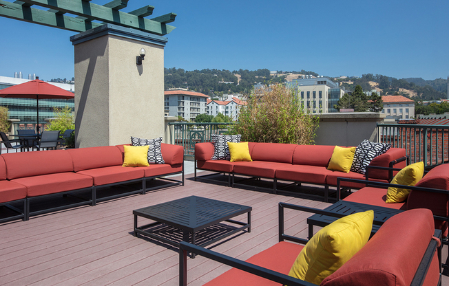 Rooftop deck with large gathering areas and ample seating