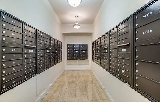 Mail room with post boxes at Cathedral Mansions, Washington, Washington