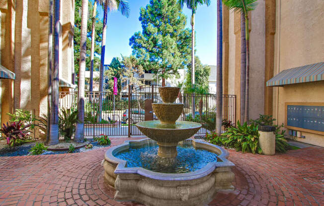 Natick Park courtyard fountain, mail area on the right side