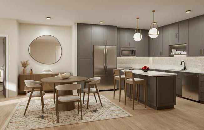 Gourmet kitchens feature quartz countertops, ENERGY STAR© stainless steel appliances, and under-cabinet lighting.