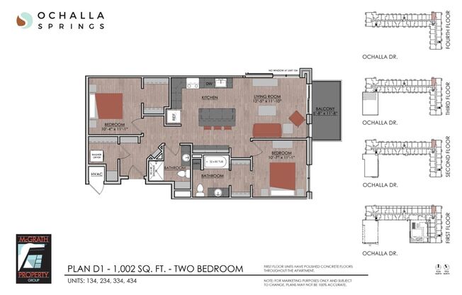 2 beds, 2 baths, 1,002 sqft, $1,995, Unit 134