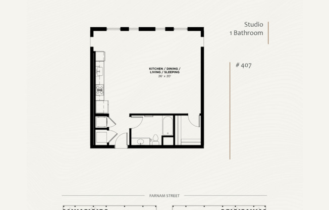 Studio, 1 bath, 809 sqft, $1,875, Unit 407