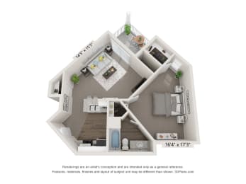 1 bed, 1 bath, 544 sqft, $1,022
