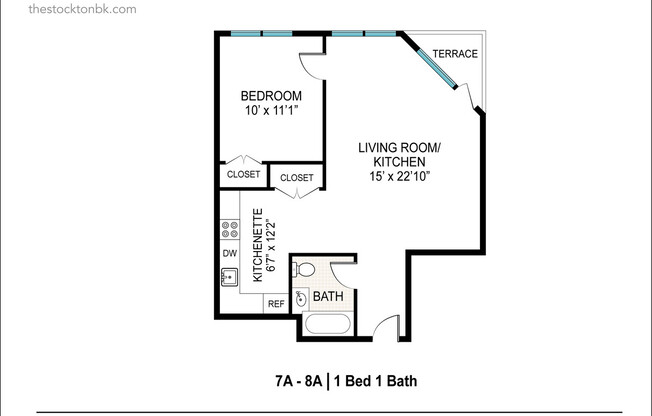 1 bed, 1 bath, $3,400, Unit 8A